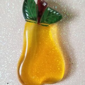 Vintage 1940s Lucite Golden Yellow Pear Brooch 3" High